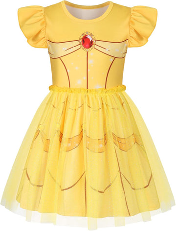 Princess Dress Girls Sparkly Tulle A-Line Casual Twirly Skater Dress