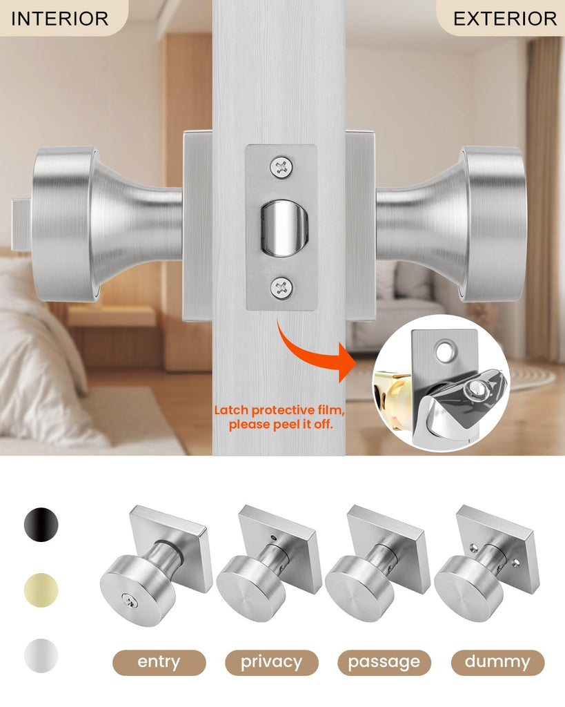 Brushed Nickel Entry Door Knob with Lock and Key, Square (1 Pack)