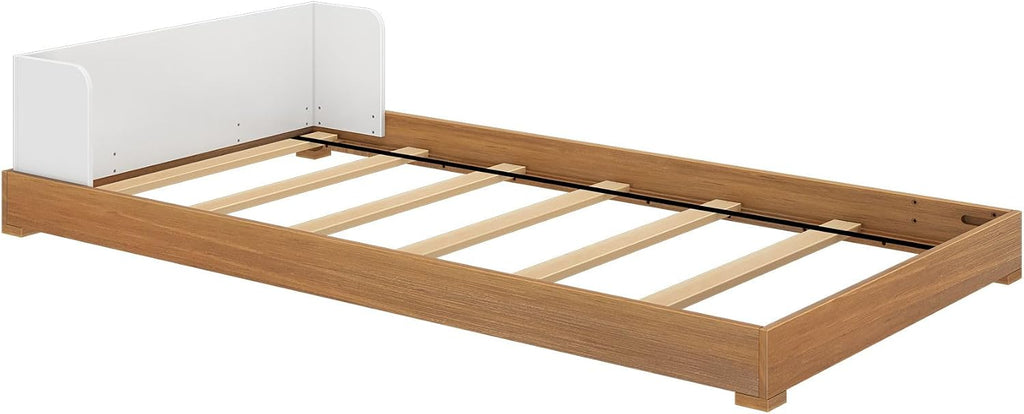 Mid-Century Modern Floor Bed, White/Pecan