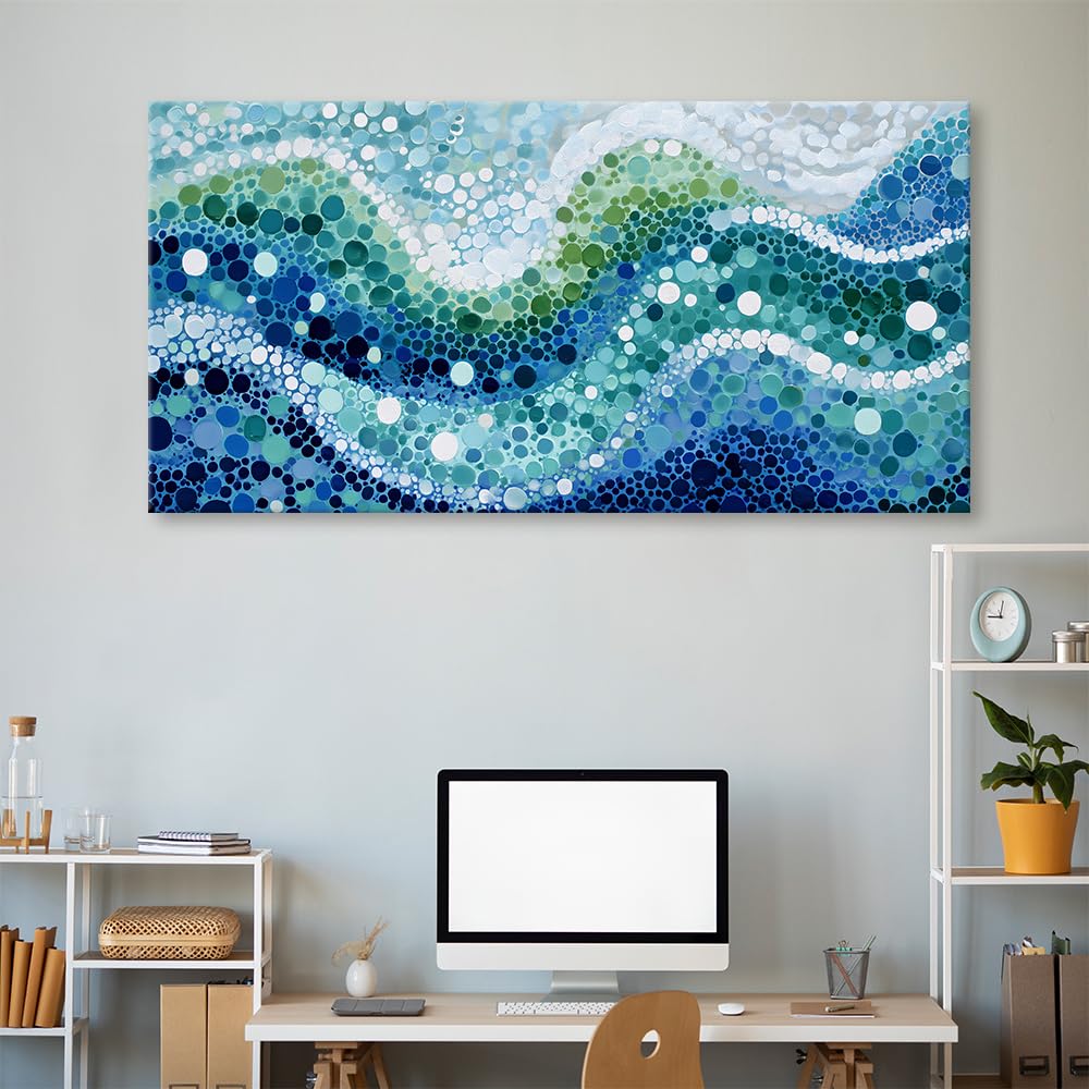 Colorful Ocean Wave Abstract Wall Art Modern Minimalist Coastal Seascape Canvas Prints Paintings Blue Green White