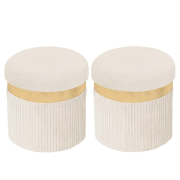 Small Ottoman with Storage, Folding Round Ottoman with Gold Trim, Velvet Storage Stool, Foot Stool with Soft Padded, Foot