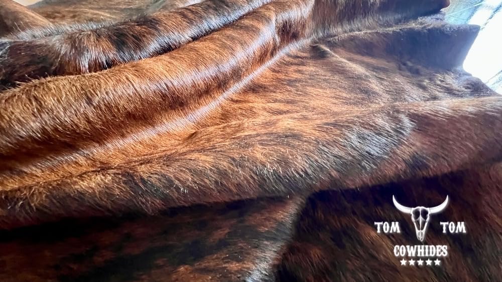 Tomtom Cowhides Brindle Dark Cowhide Rug 100% Natural Leather Rugs 7' x '6