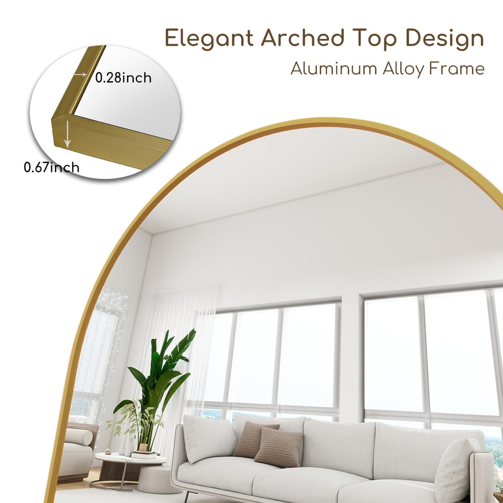 Arched Full Length Mirror, 70"x26" Free Standing Floor Mirror, Gold