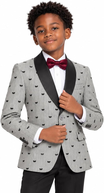 Boys Tuxedo Blazer Kids Slim Fit Dress Patterned Jacket