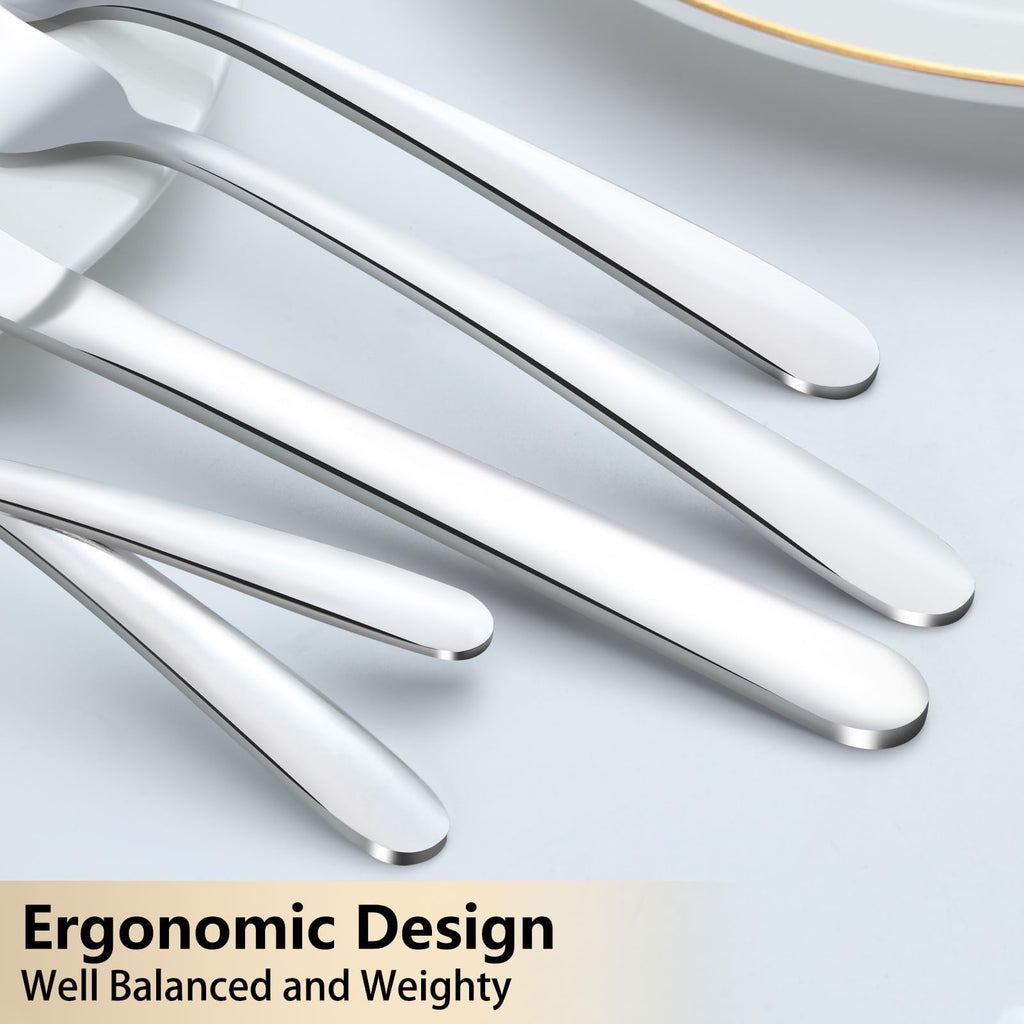 65-Piece Silverware Set with Serving Utensils - Mirror Polished Stainless Steel Flatware Set for 12, Elegant Dining