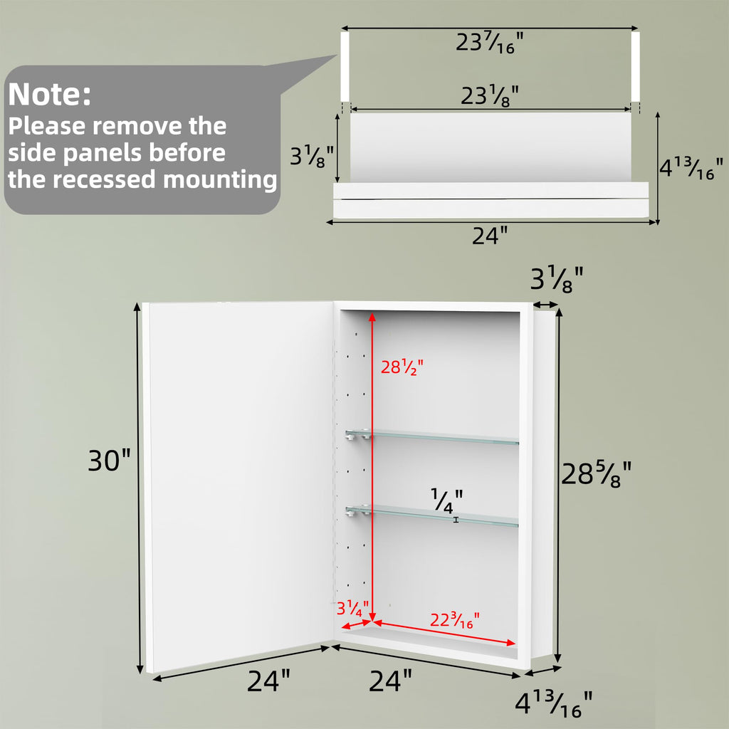 24 x 30 Inch Framed Medicine Cabinet Mirror, Recessed/Wall Mounted