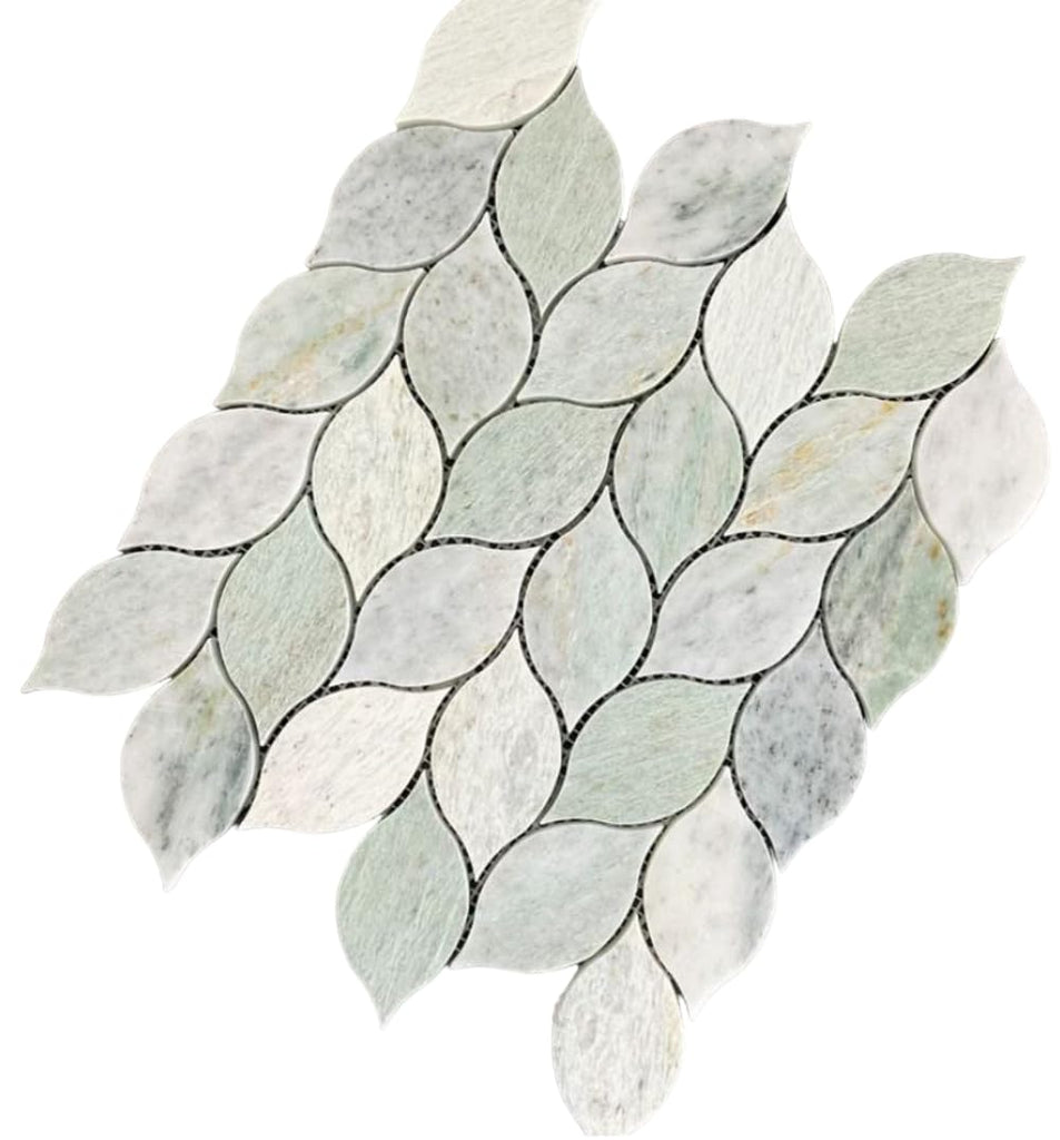 Ming Green Greyish Petal Marble Mosaic Tile - Polished Floral Pattern Natural Stone Floor, Shower Wall, Kitchen
