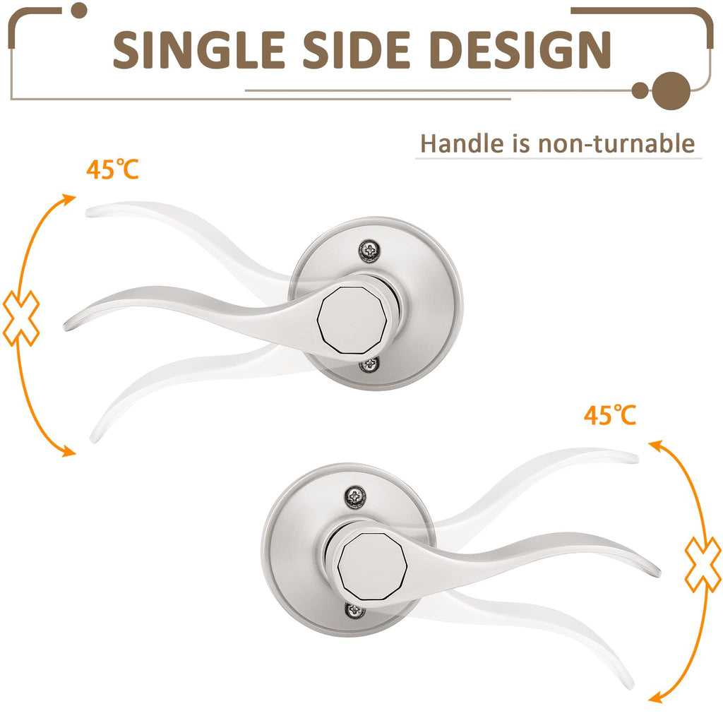 4 Pack Dummy Door Lever Door Handle for Left Hand and Right Hand, Wave Style French Door Handle with Satin Nickel