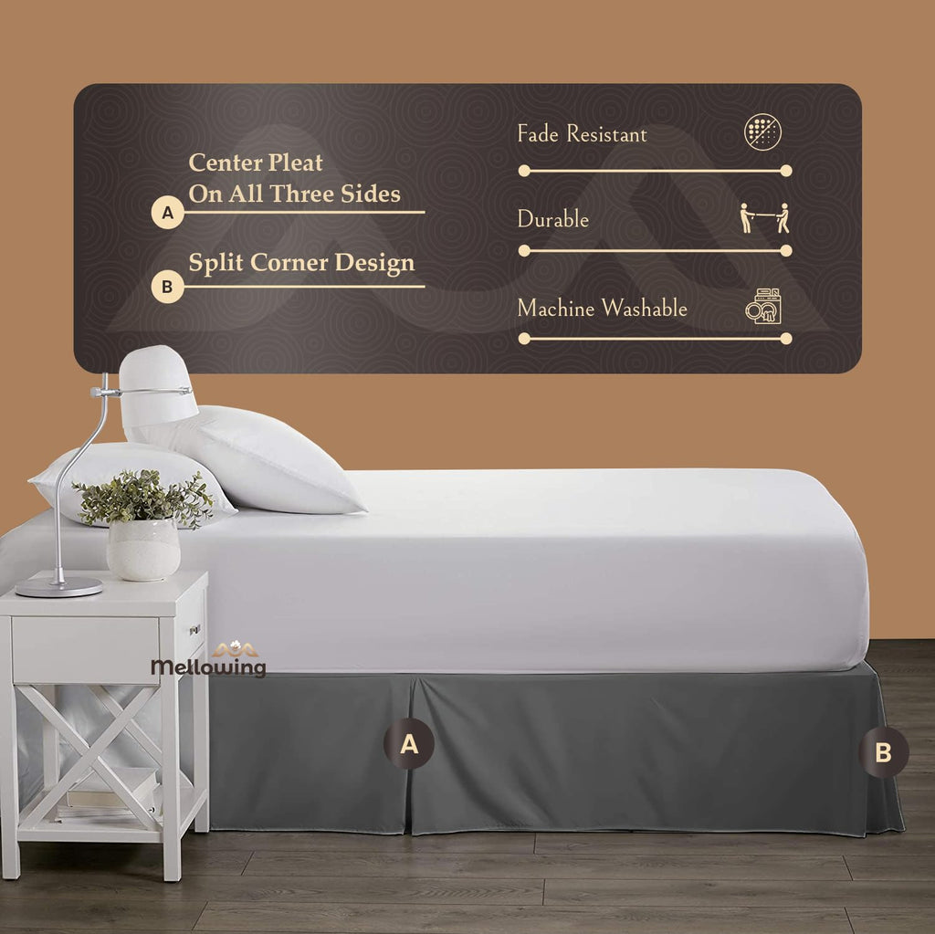Pleated Bed Skirt with Platform Three Sided Coverage 11 inch Tailored Drop Brushed Microfiber Pleated Bed Skirt with
