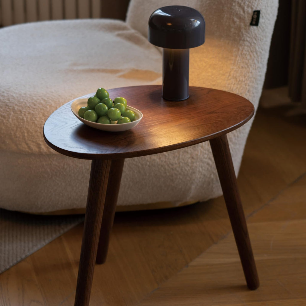 Small Oval Coffee Table, 19.7'' Small Mid Century Modern End Table, 100% Solid Oak Wood Side Table, Minimalist