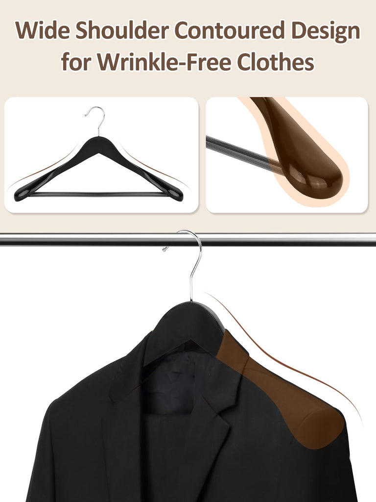 Wide Shoulder Wooden Hangers 8 Pack Coat Hangers with Non Slip Pants Bar, Heavy Duty Suit Hangers Wood Clothes