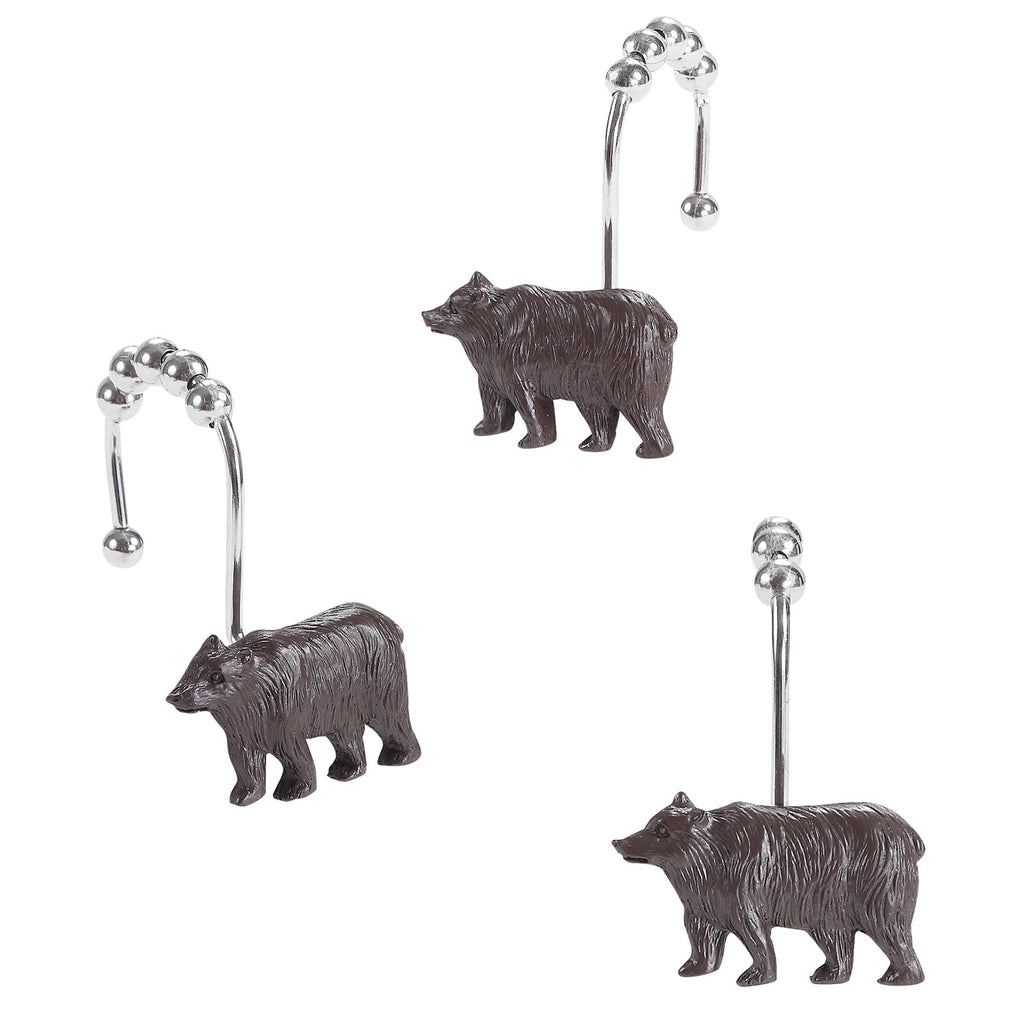 Rustic Cabin Farmhouse Brown Bear Shower Curtain Hooks Rustproof, Set of 12