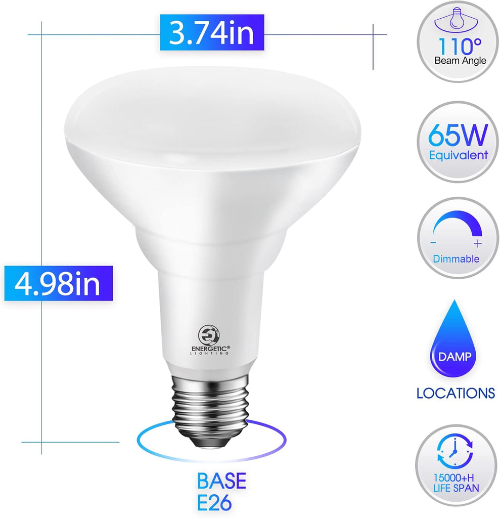 LED Flood Light Bulbs BR30, 65W Equivalent, Dimmable, Daylight 5000K, Indoor Flood Lights for Recessed Cans, 6 Pack