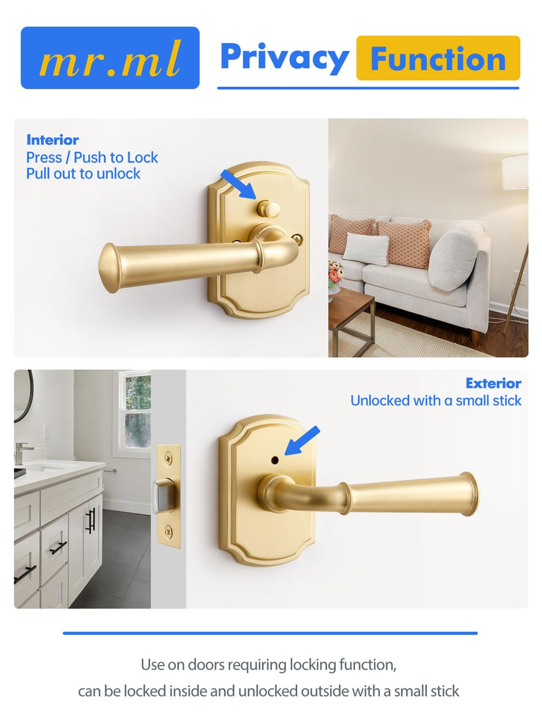 Door Handle Brushed Gold Privacy Door Lever, 1 Pack