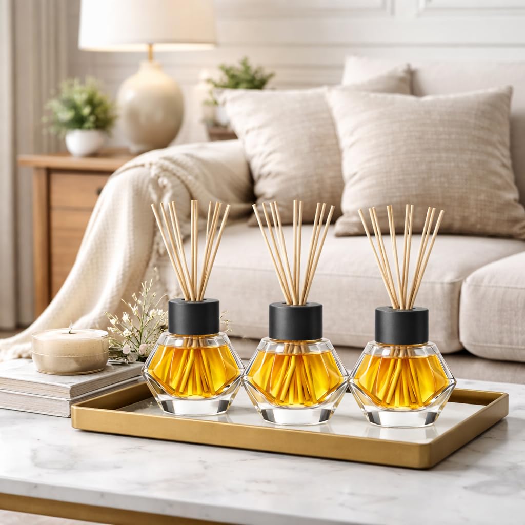 3PC Clear Glass Reed Oil Diffuser Bottles, 7oz, with Black Caps (Diffuser Oil is not Included)