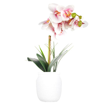 Artificial Orchid Flower Plant, 18.11'' Real Touch Faux Orchid Pot Pink with Ceramic Vase, Fake Orchid Arrangements