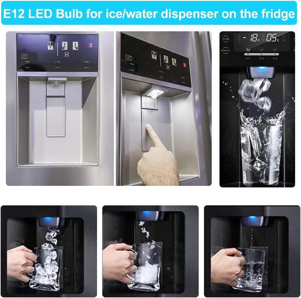 E12 LED Fridge Water Dispenser Light Bulb 2W E12 120V Daylight White 2-Pack