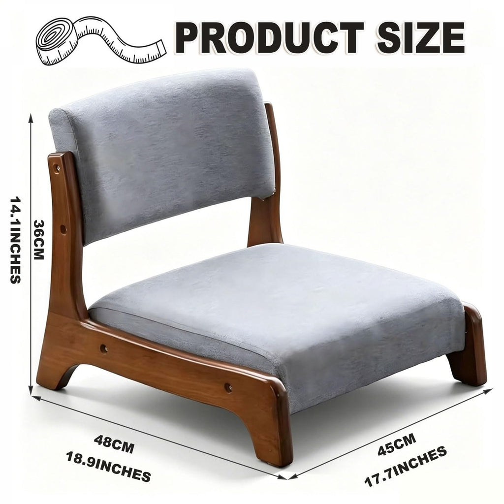 Japanese Floor Chair, Zaisu Meditation Chair, Back Support, Wood Low-Back Tatami, Soft Cushion, Portable Armless for