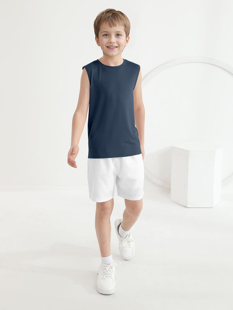 4 Pack Boys Dry-Fit Active Athletic Performance Tank Top Sleeveless Workout Training Shirts