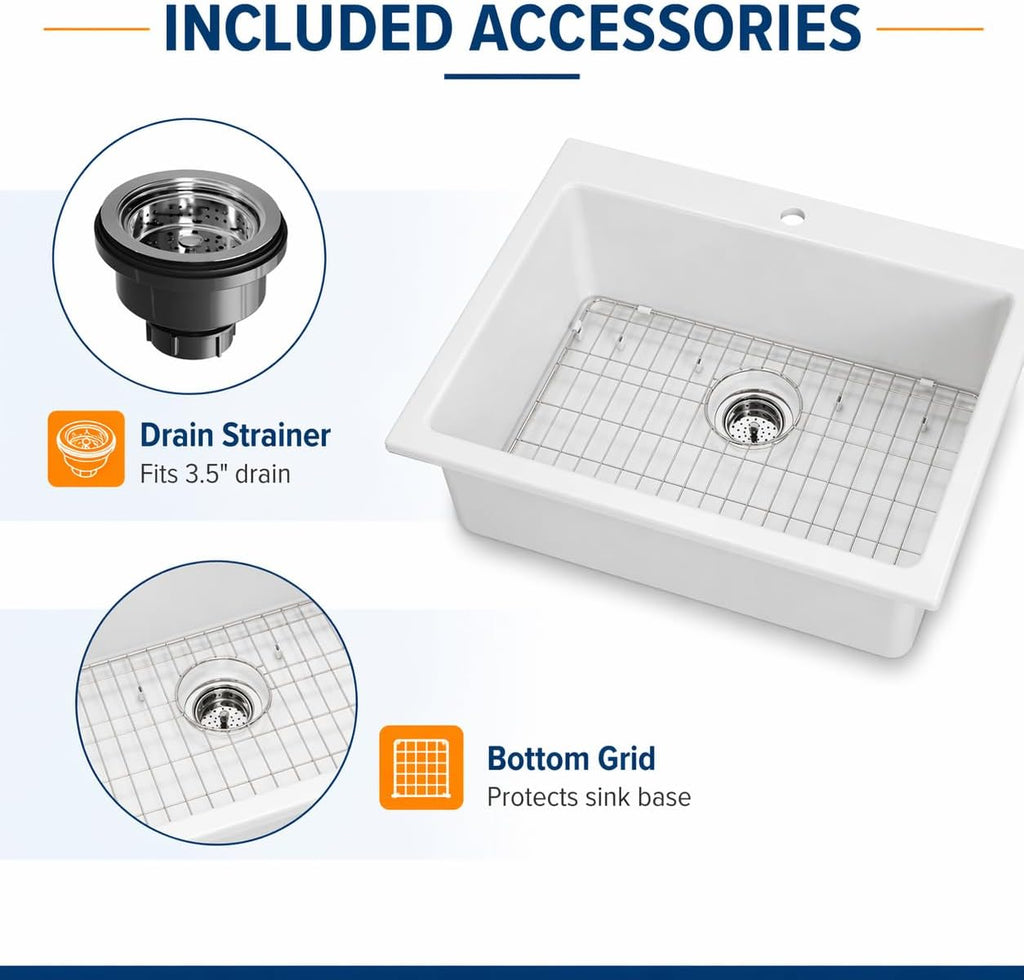 30 Inch Ceramic Farmhouse Sink, White Apron Front Farm Sink 30"x22"x10", Deep Single Bowl Kitchen Sink with Stainless