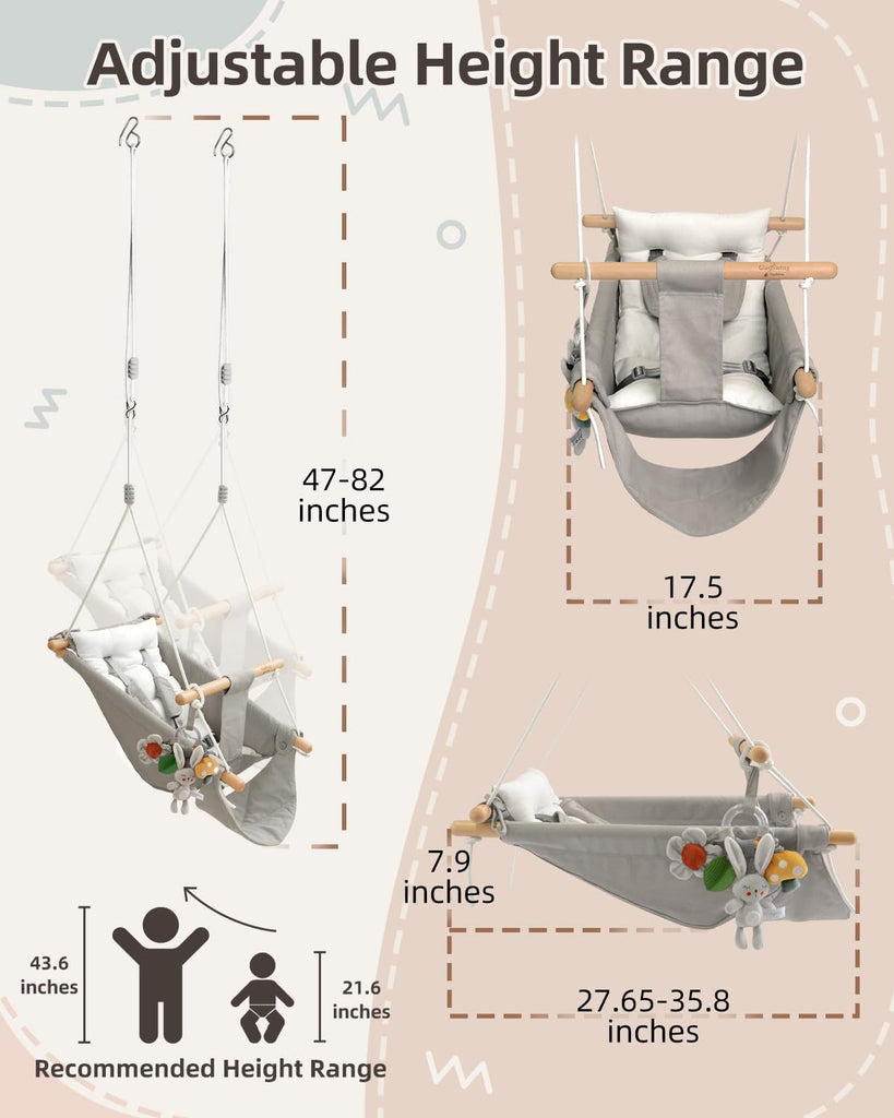 Baby Swing Indoor Outdoor, Canvas Baby Swing for Infant to Toddler with Comfort Footrest, Montessori Toys, Upgraded