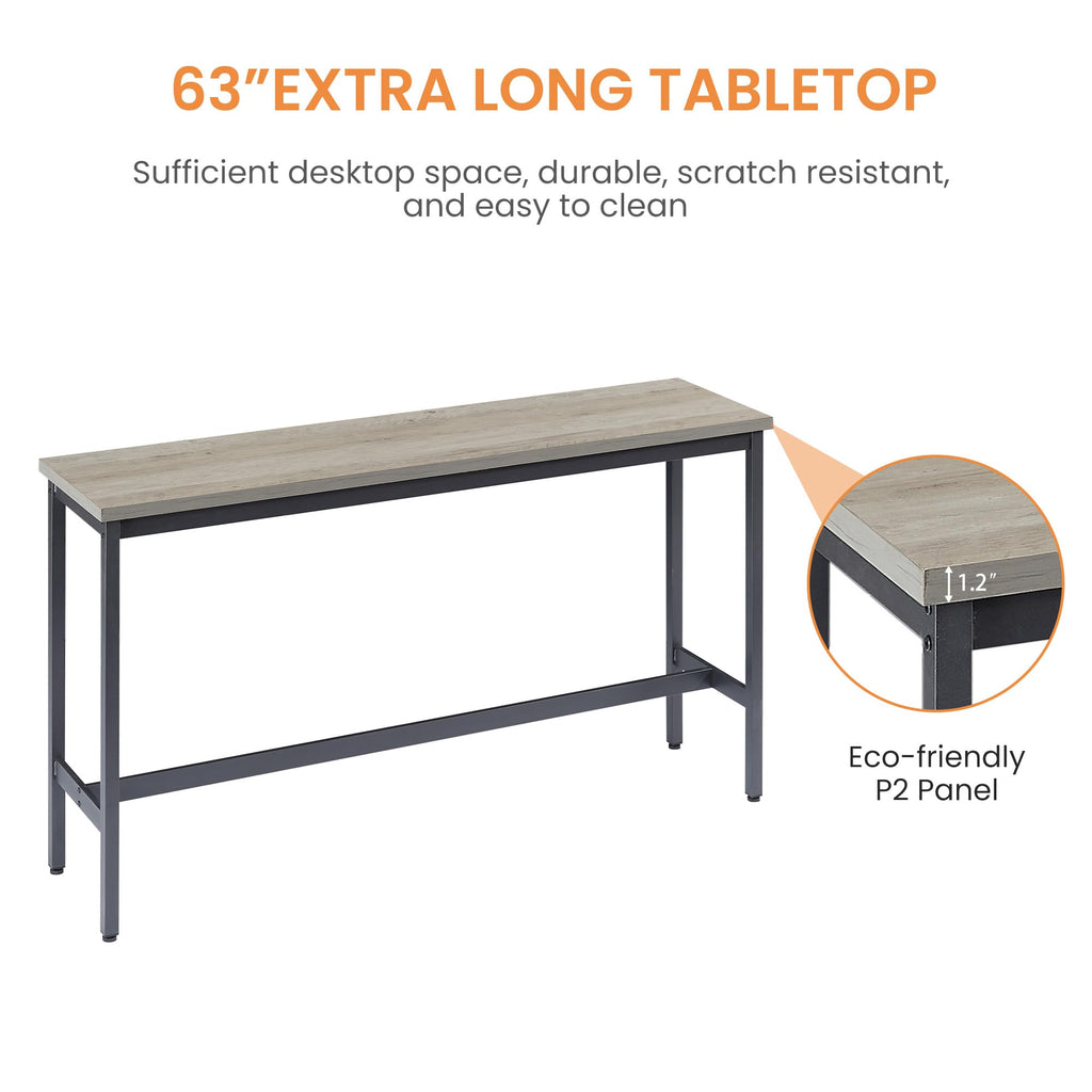 63" L Bar Table and Chairs Set for 3, 4 Piece Long Rectangle Pub Bistro Dining Table Set with 3 PU Upholstered Bar