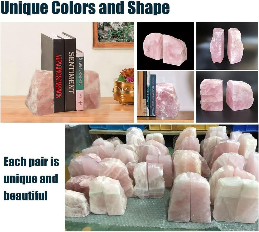 Rose Quartz Bookends Pink Crystal Decorative Book Ends Office Home Decor Small 1 Pair 2-3 Lbs