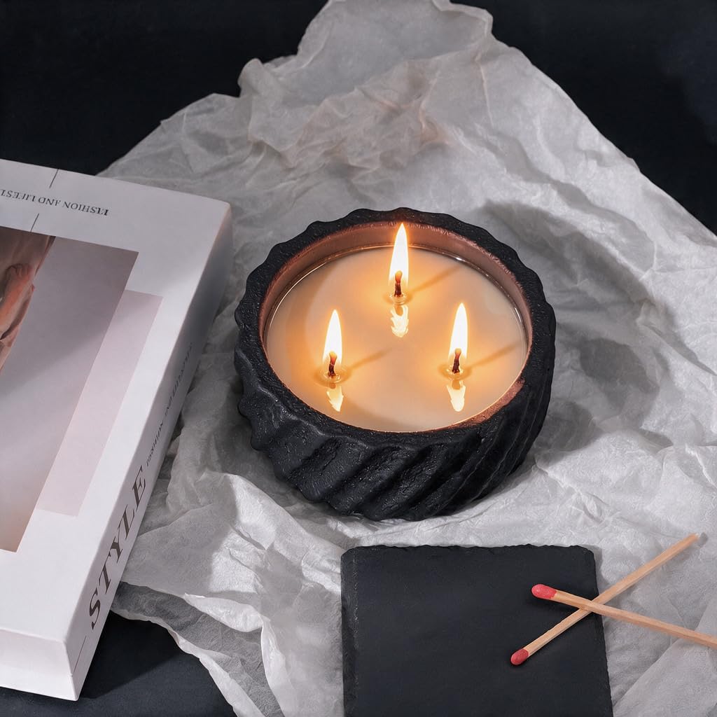20oz Large Decorative Black Candle - Eucalyptus & Rosemary, 3 Wick Scented Soy Candle, Matte Ceramic Jar Perfect for