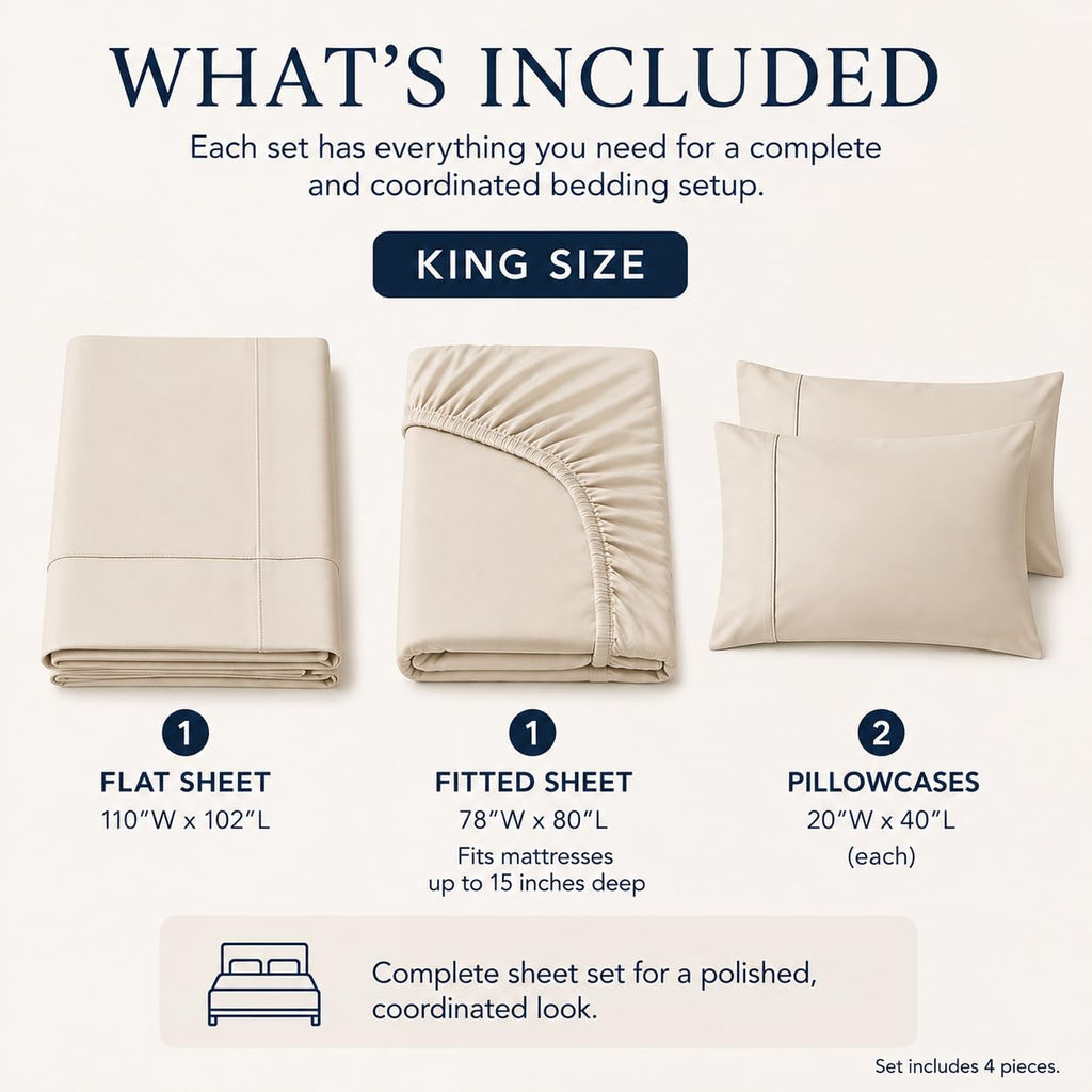 650 Thread Count Cotton Blend King Sheet Set, Sateen, Solid Blue