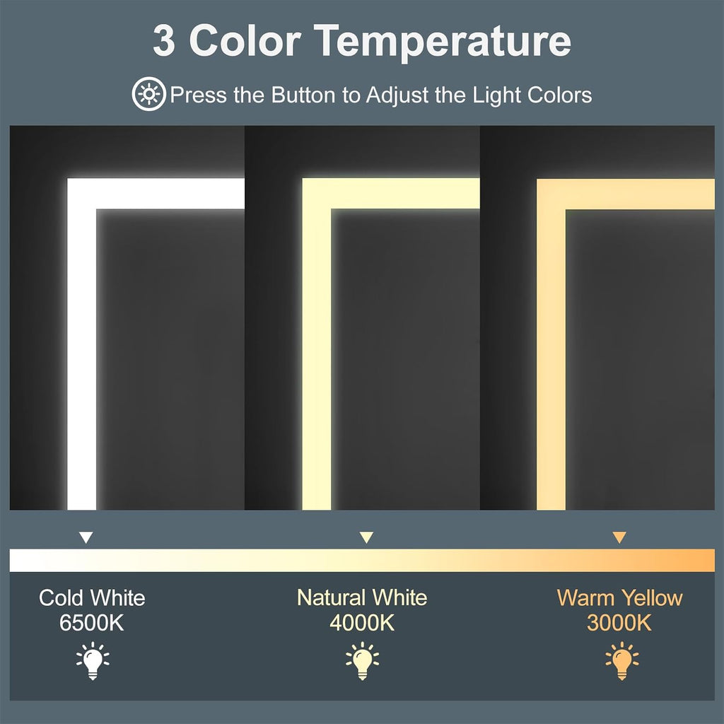 Upgraded Tempered-Mirror Medicine Cabinet with Lights 24x26 inch, Plug-in or Hardwired, Anti-Fog/3 Colors/Dimmable