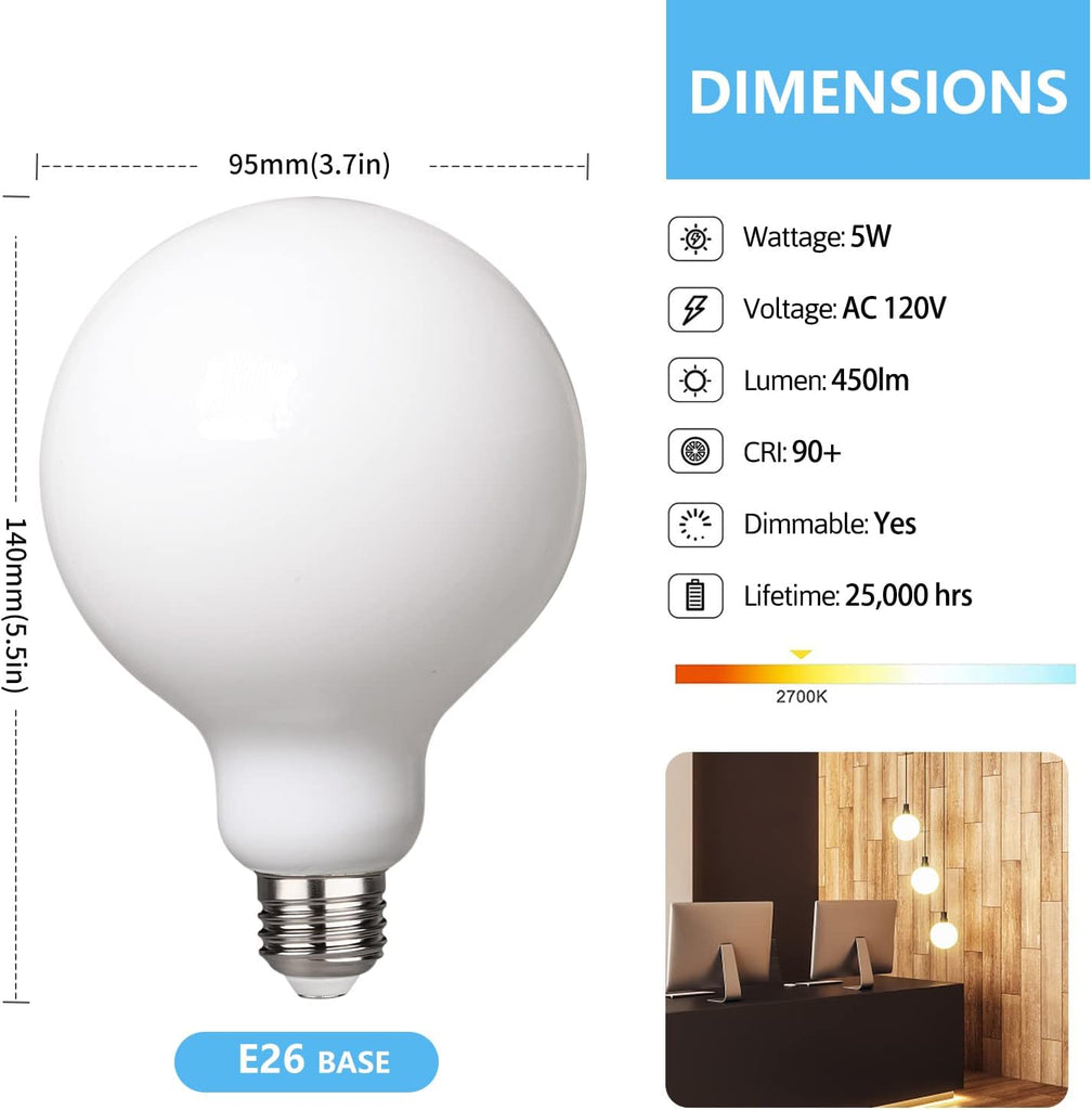 3Pack G30 Globe Light Bulbs, 5.5W Equivalent 60W Decorative LED Bulb