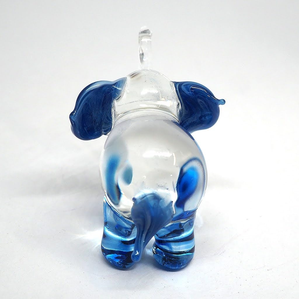 Lucky Elephant Figurines Blue Hand Blown Art Glass Collectible Animal Ornament Gift Decor, 1.5 x 2.5 x 1.8 inches
