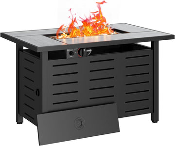42" Propane Fire Pit Table Ceramic Top | 60000 BTU Outdoor Patio Heater with Lava Rocks, Rectangle Gas Fire Pits for