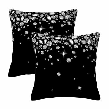 Shiny Diamond White Pillow Cover 18 x 18 Set of 2 Crystal Sparkle Gemstone Brightly Pillow Cases Standard Size