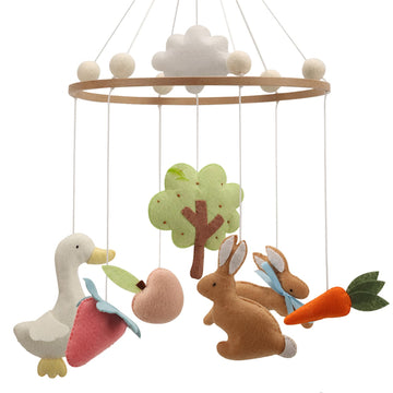 Garden Rabbit Crib Mobile Rabbit Nursery Decor Felt Mobile with Rabbit in the Garden