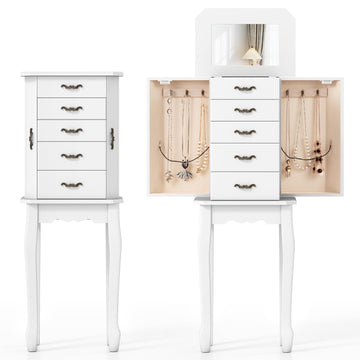 Standing Jewelry Armoire, Space-Saving Jewelry Organizer Chest (White)