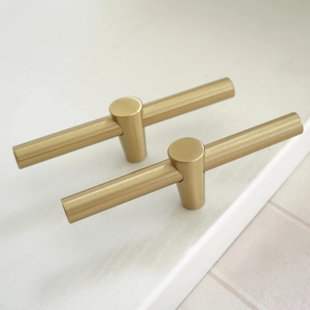 4 Pack Brushed Brass Cabinet Knobs Gold T Bar Drawer Pulls Handles