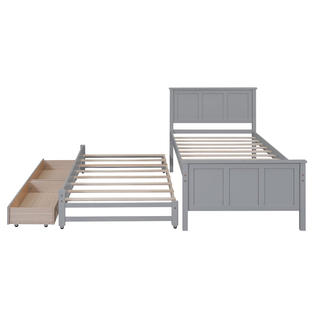 Twin Size Platform Bed with Trundle and Drawers, Wood Twin Platform Bed Frame, Twin Daybed with Trundle & Drawers