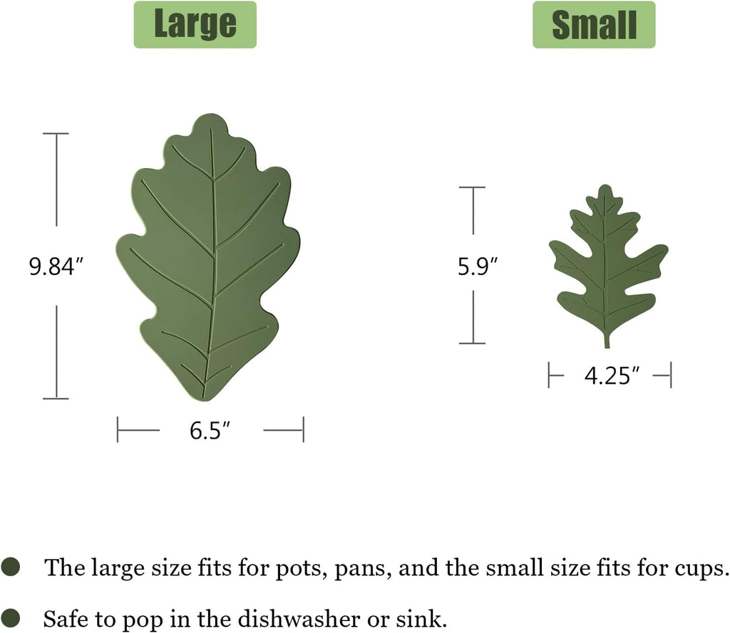 Silicone Trivet Mat, Green Hot Pot Holder Hot Pads for Table and Countertop, Soft Rubber Multi-Use Oak Leaf - Set of 2