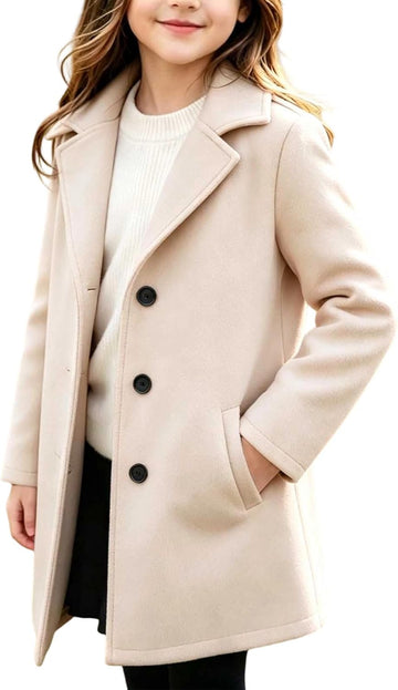 Girls Dress Coats Button Down Fall Trench Coat with Pockets