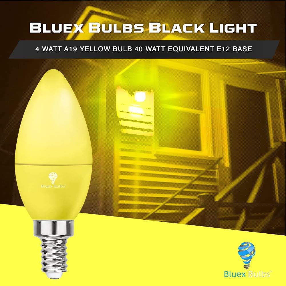 BlueX LED Yellow Light Bulb - 4W (40Watt Equivalent) - E12 Base Yellow LED Pink Bulb, Party Decoration, Porch