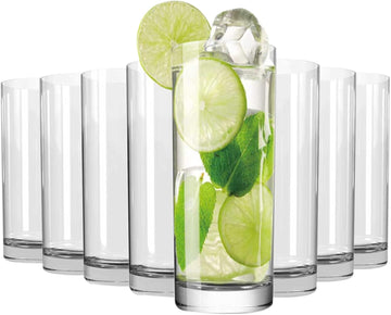 Drinking Glasses Set of 8, 16oz Glass Cups, Kitchen Highball Glasses for Beer, Juice and Cocktail, Collins Water