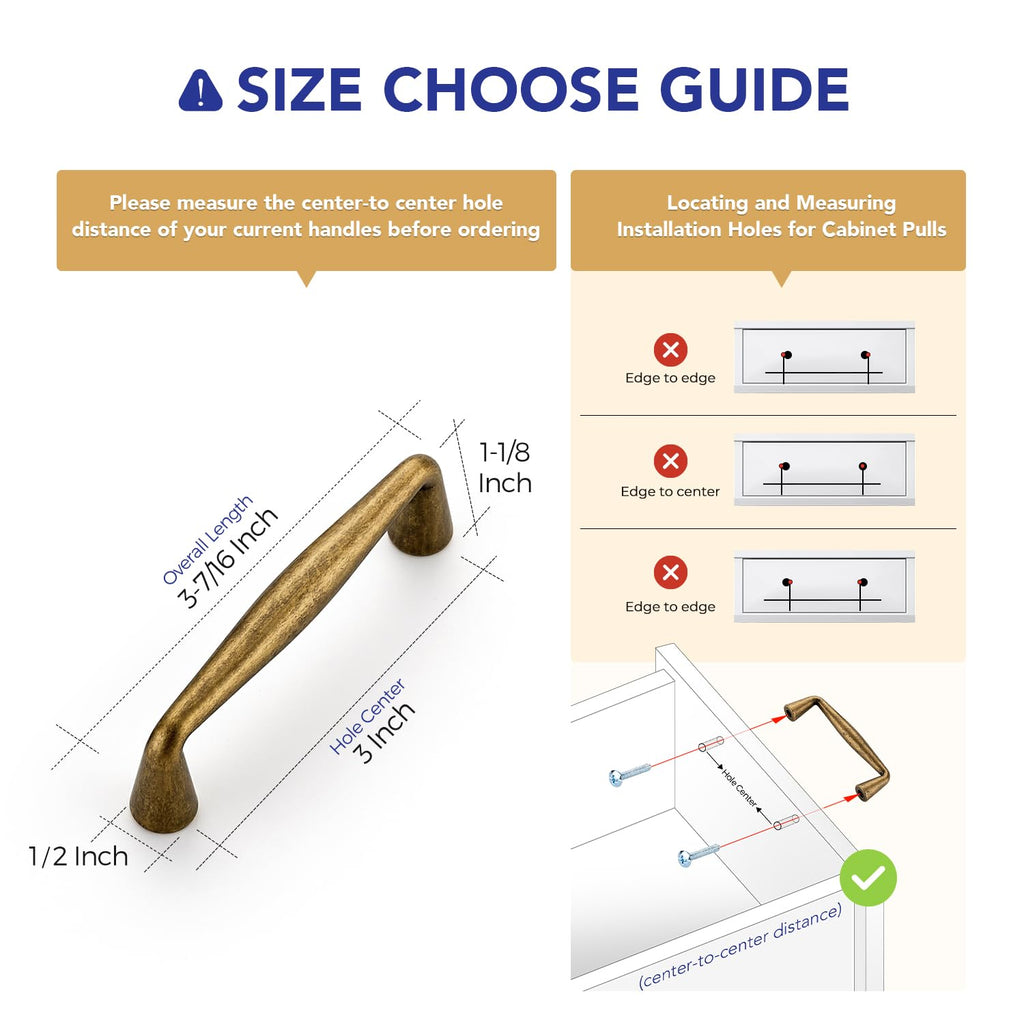 Antique Brass Cabinet Handles Solid Handles,3 Inch,5 Pack