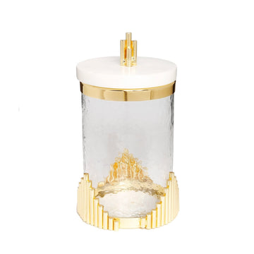 Medium Glass Canister with Marble Lid and Symmetrical Gold Design