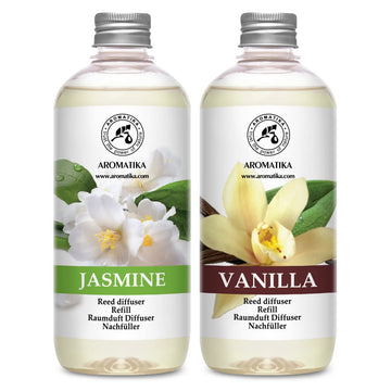 Reed Diffuser Refill Set Vanille & Jasmine with Jasmine Essential Oil 34 Fl Oz - 2 x 500ml - Fragrance Oil Reed