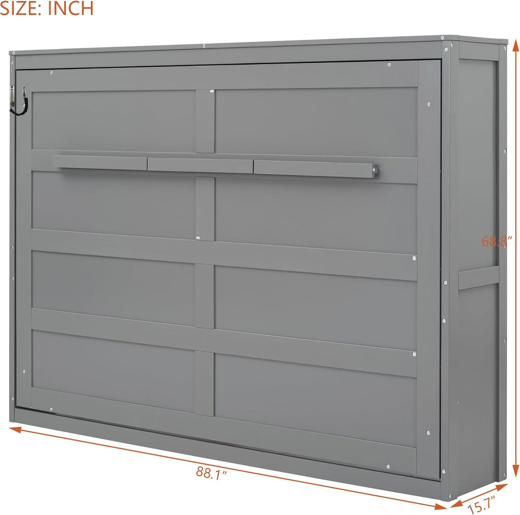Modern Farmhouse Solid Wood Murphy Bed Chest, Wall Bed with Wood Slat Support/No Box Spring Needed/Space