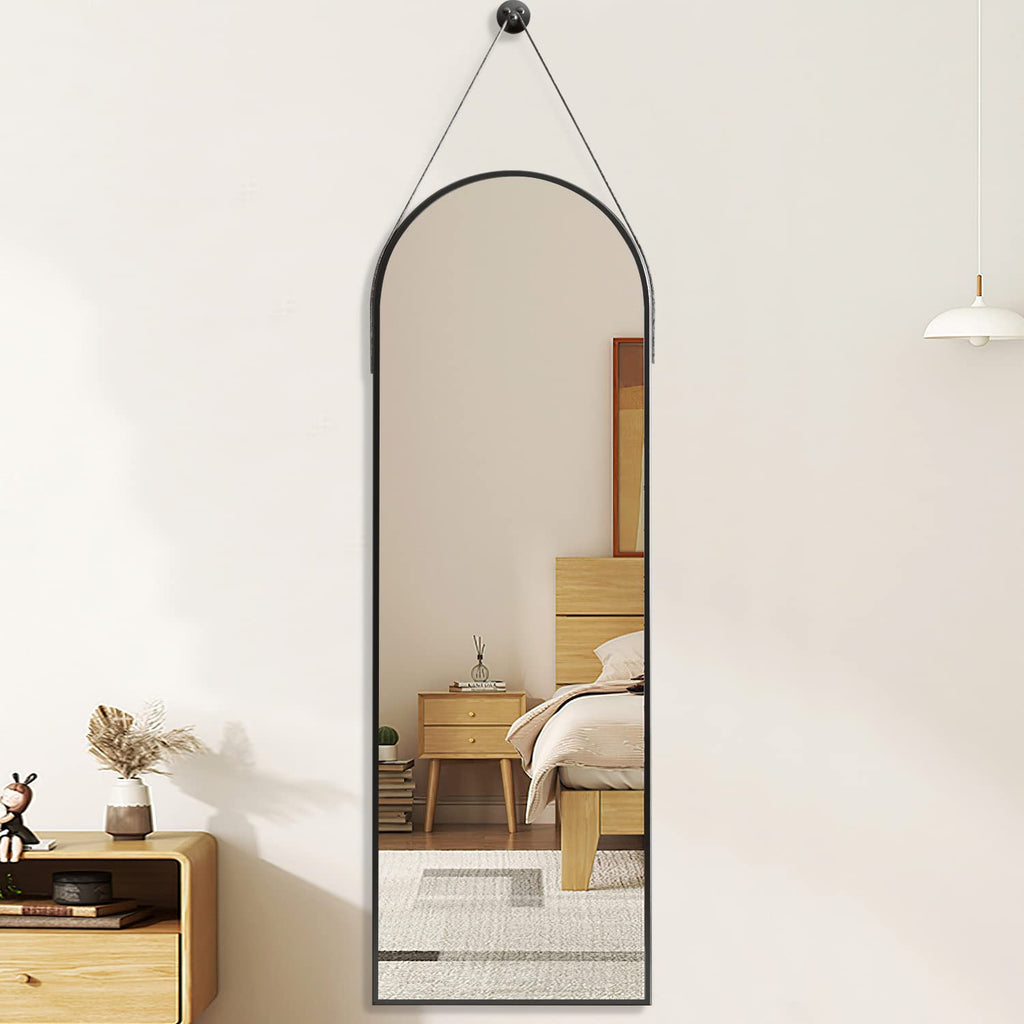 48" x 16" Arched Full Length Mirror Wall Mounted Hanging Mirror Black