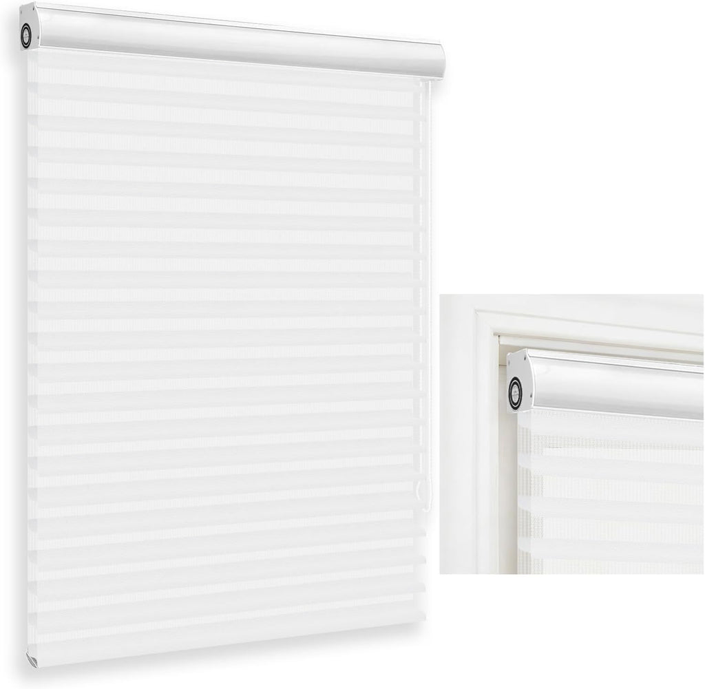 No-Drill Shangri-La Roller Shades -Blackout Blinds for Windo - White