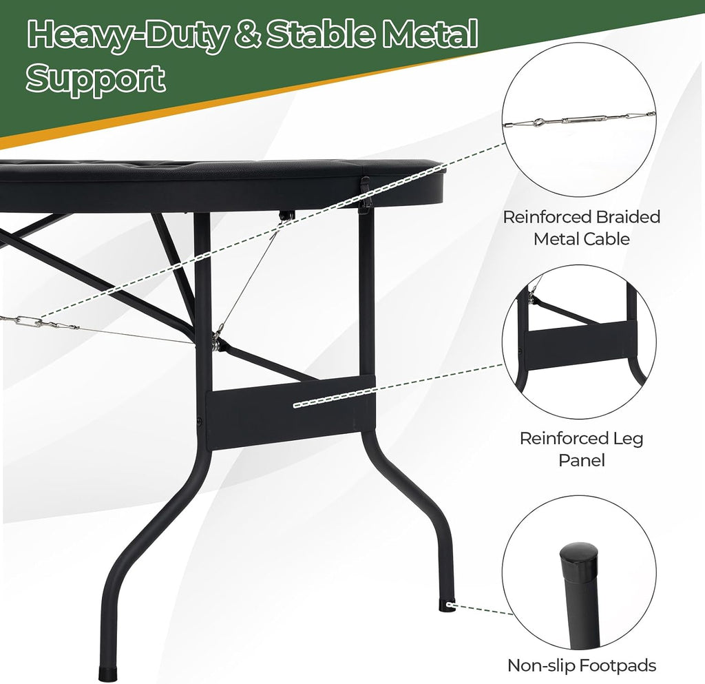 72" Poker Table Foldable, 8 Players Card Board Game Table w/Deep Metal Cup Holders, Casino Grade Felt, Portable