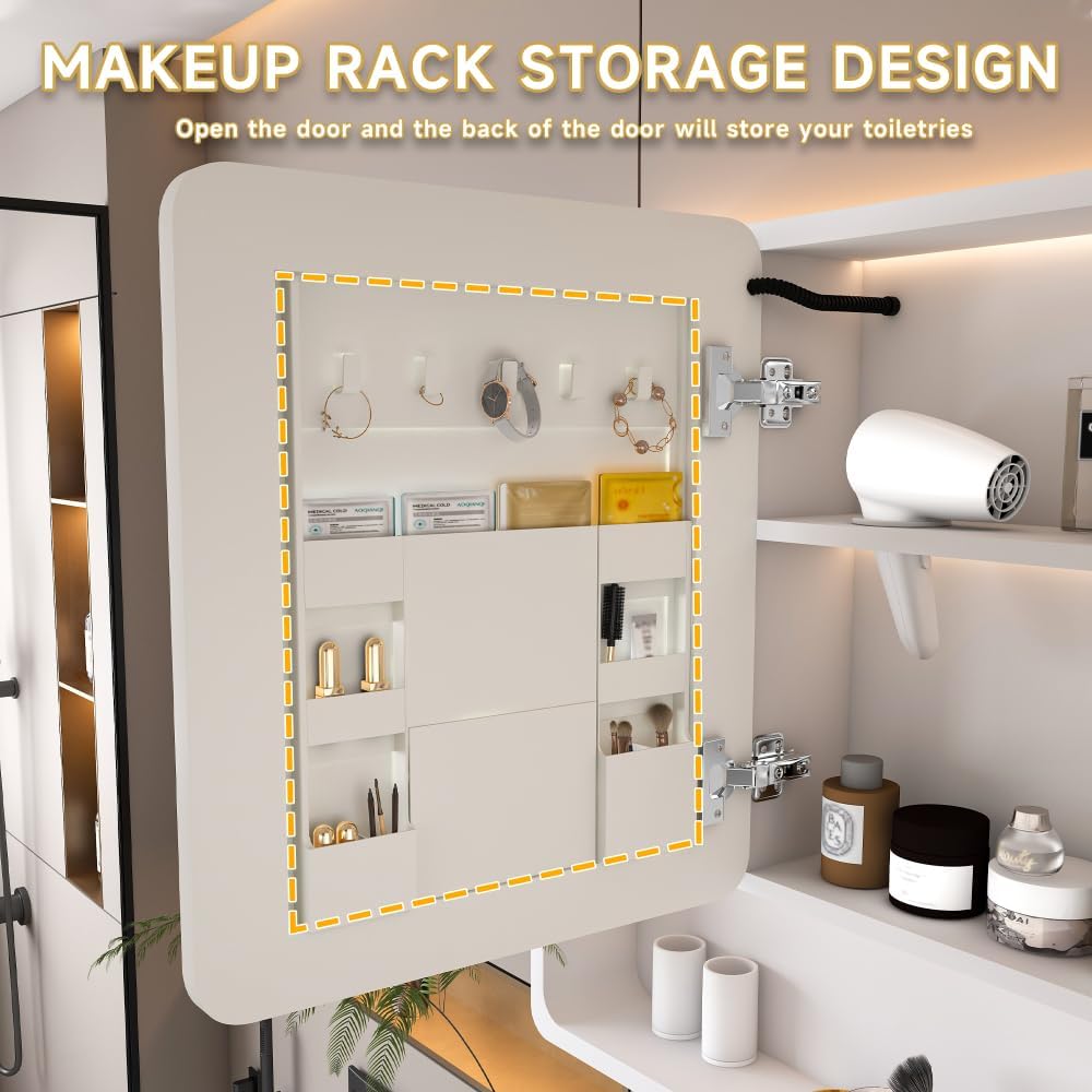 Wall Mounted Bathroom Mirror Cabinet with LED Lights, Anti-Fog Explosion-Proof, Touch Control Medicine Cabinet, 3